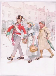 Ein Soldat mit einem Mädchen, ein wütender Bauer folgt